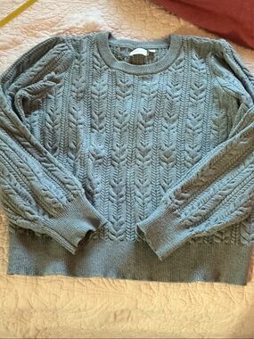 Cyrus Cable Knit Crewneck Sweater in Dusty Blue